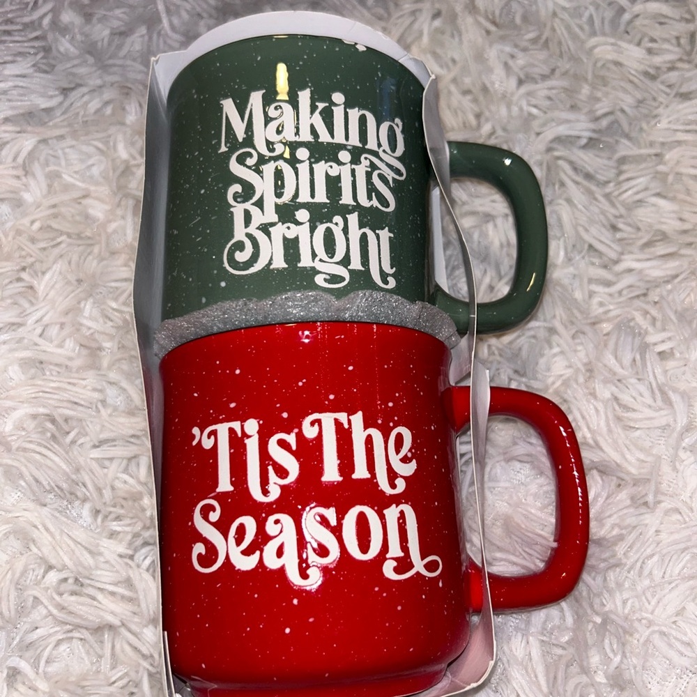 Final clearance Christmas Red & Green 2 Stackable Mugs Ceramic Set Coffee flaw